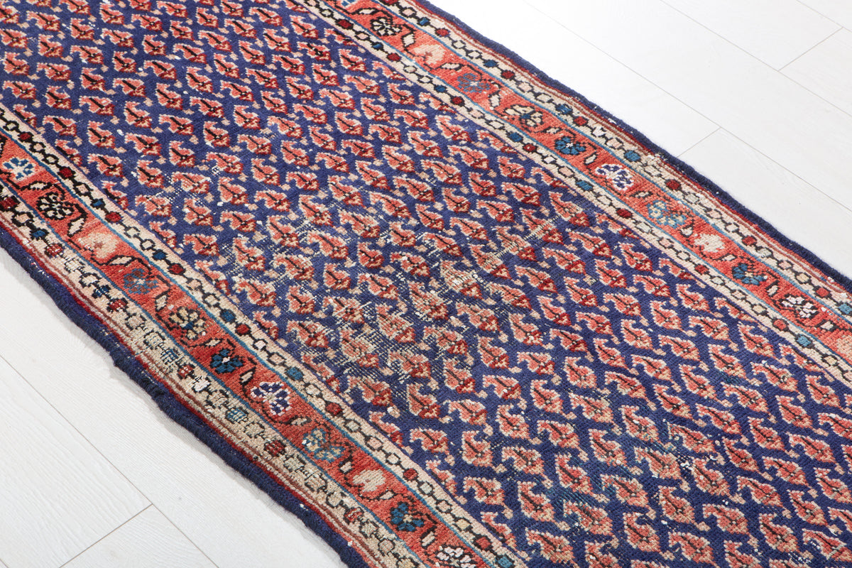 Antique Navy Blue Geometric Runner Rug – 6' 4" x 2' 4" (193 x 70 cm)