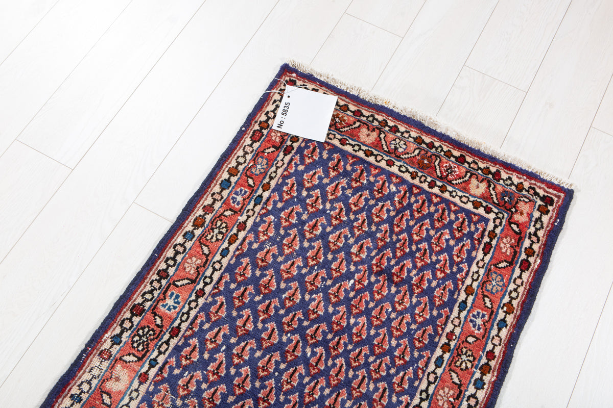 Antique Navy Blue Geometric Runner Rug – 6' 4" x 2' 4" (193 x 70 cm)