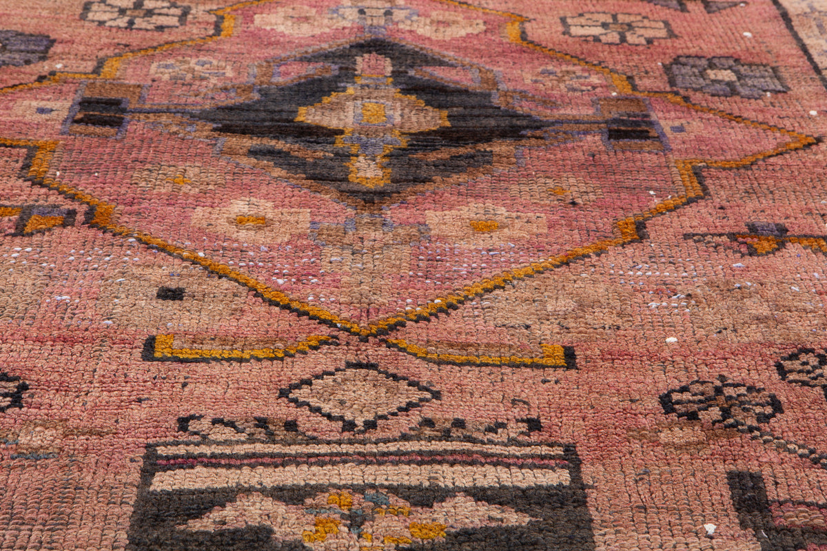 Collectible Antique Faded Peach Geometric Runner Rug – 8' 0" x 3' 4" (245 x 101 cm)