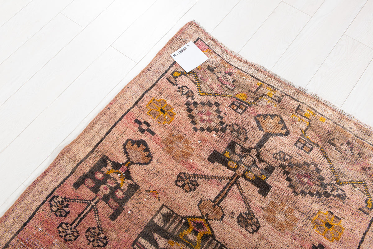 Collectible Antique Faded Peach Geometric Runner Rug – 8' 0" x 3' 4" (245 x 101 cm)