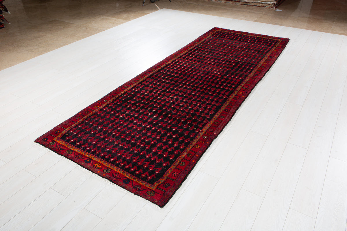 Antique Deep Navy Blue Near-Black Geometric Area Rug – 11' 0" x 3' 10" (335 x 116 cm)
