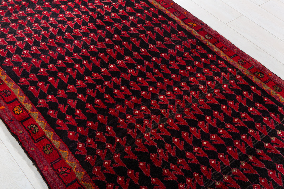 Antique Deep Navy Blue Near-Black Geometric Area Rug – 11' 0" x 3' 10" (335 x 116 cm)