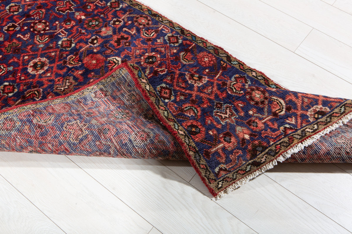 Antique Navy Blue Geometric Runner Rug – 9' 1" x 2' 7" (278 x 79 cm)