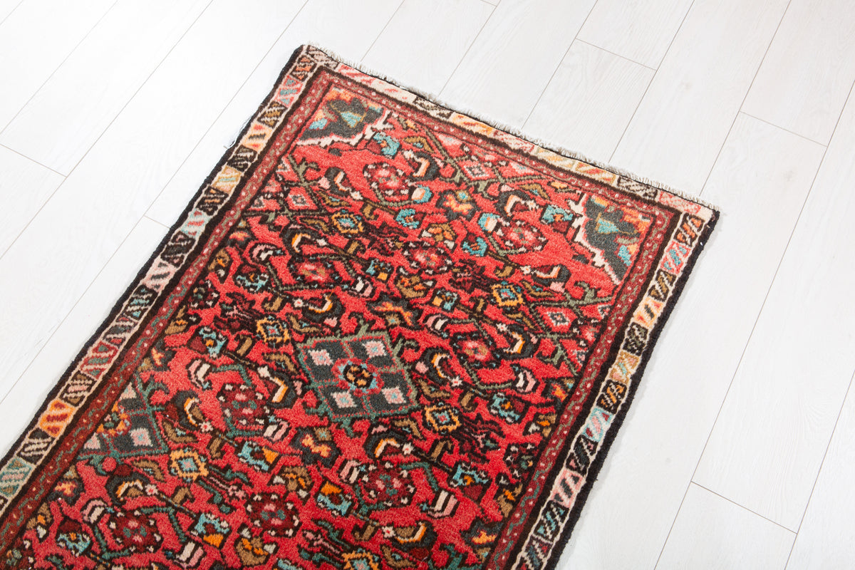 Vintage Red Geometric Runner Rug – 5' 10" x 2' 4" (178 x 71 cm)