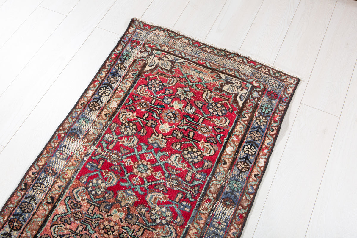 Antique Red Geometric Runner Rug – 8' 1" x 2' 4" (247 x 70 cm)
