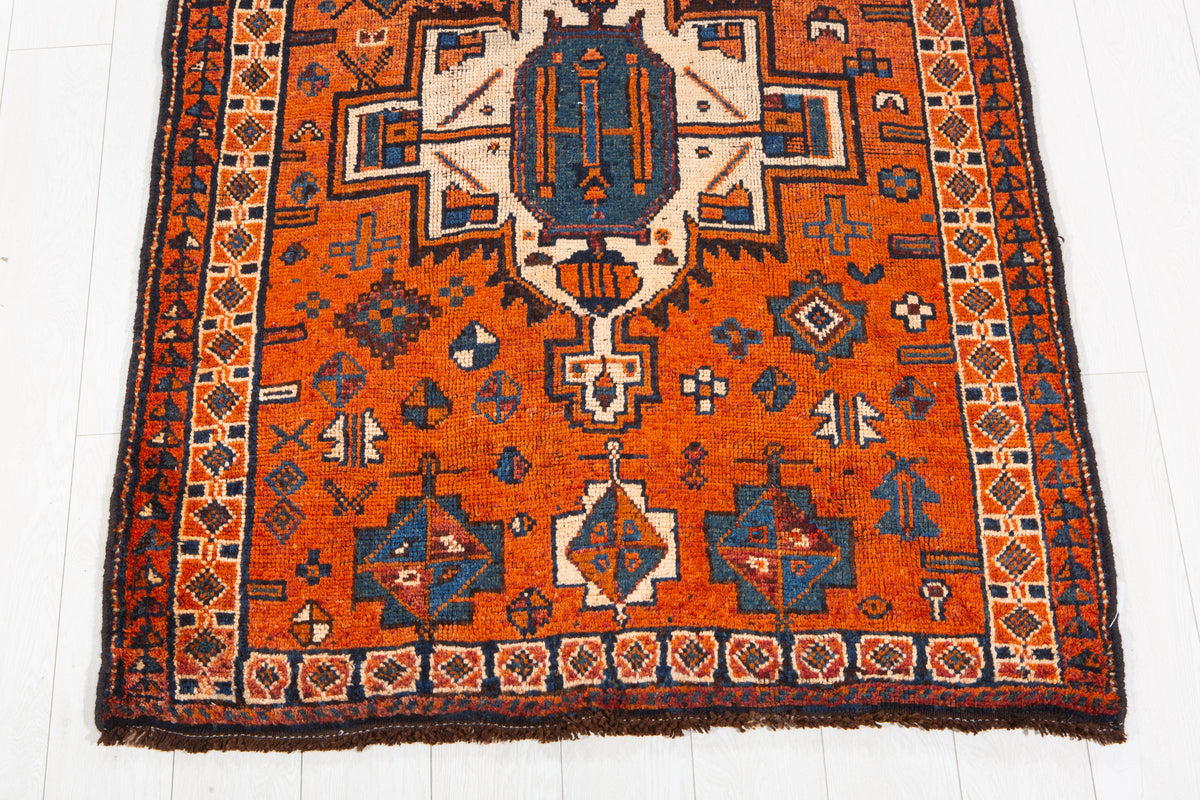 Antique Orange Rust Geometric Runner Rug – 12' 4" x 3' 9" (375 x 115 cm)