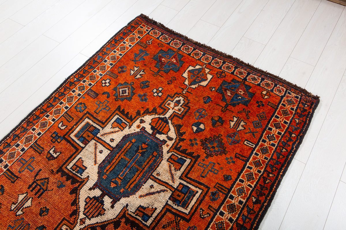 Antique Orange Rust Geometric Runner Rug – 12' 4" x 3' 9" (375 x 115 cm)