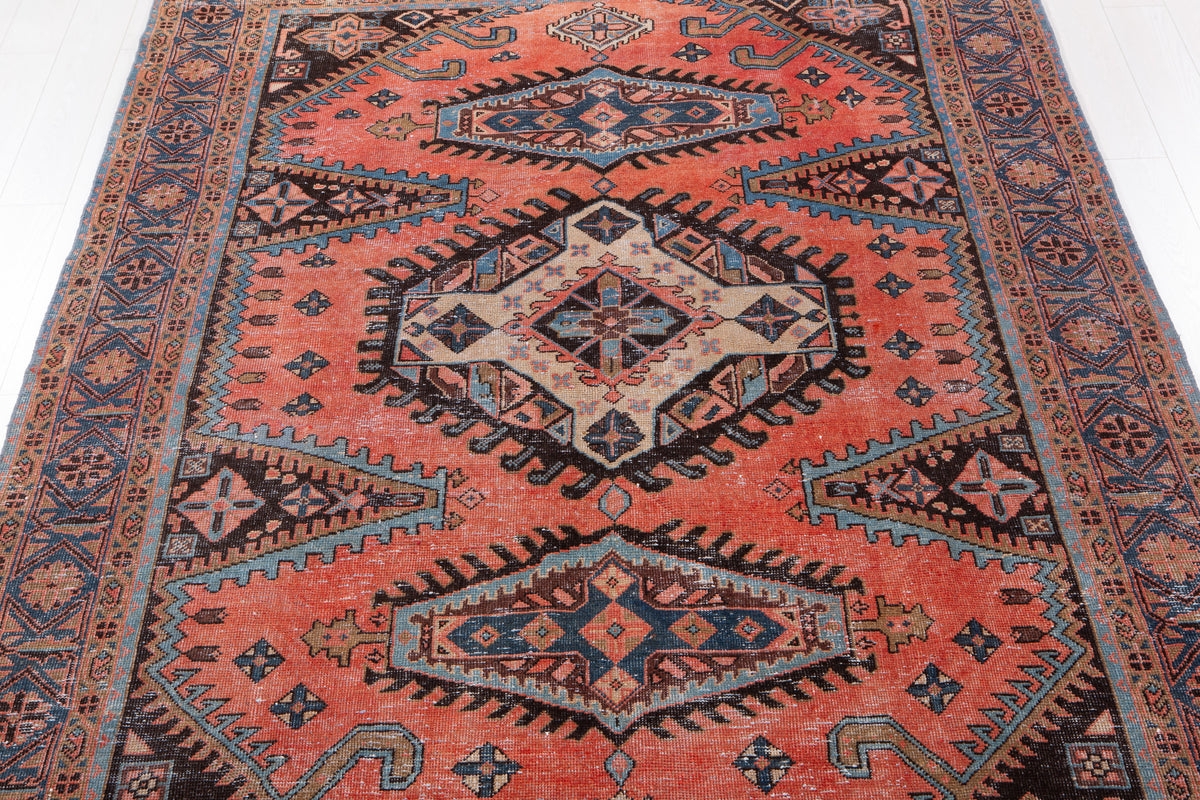 Collectible Vintage Orange-Red Geometric Rug – 10' 6" x 7' 1" (320 x 216 cm)