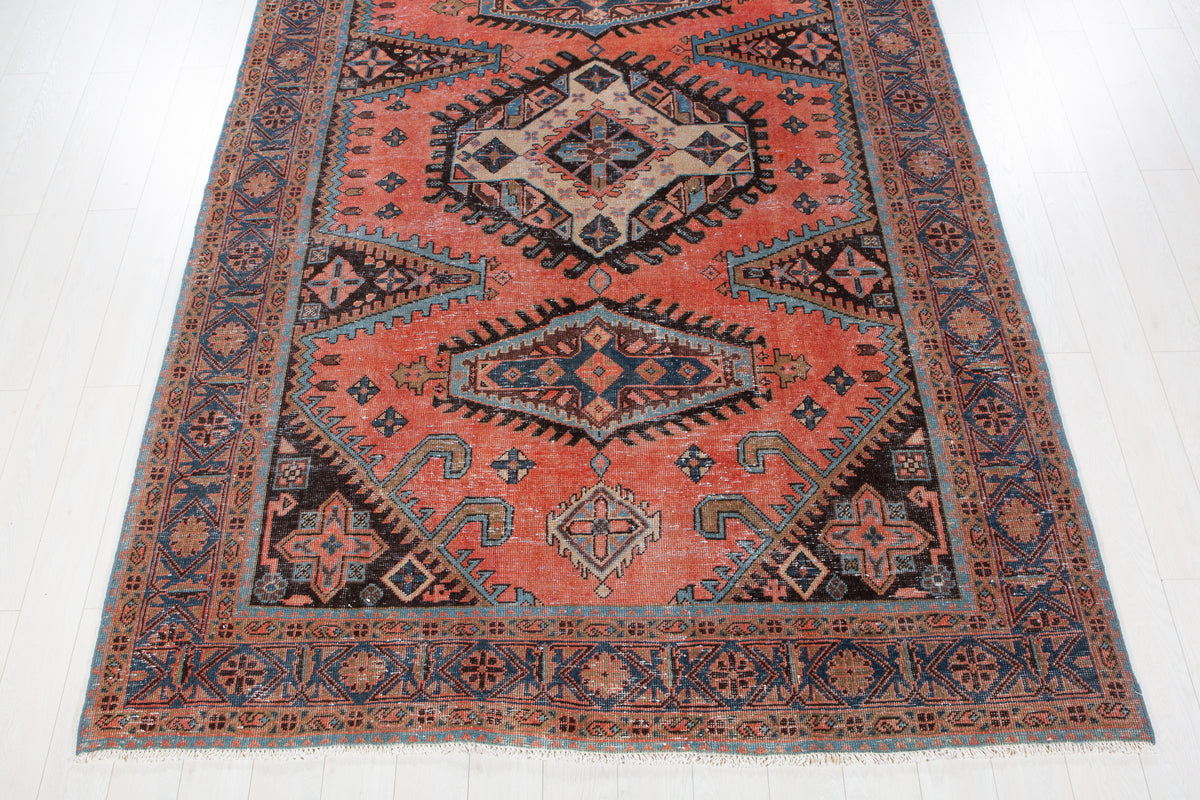 Collectible Vintage Orange-Red Geometric Rug – 10' 6" x 7' 1" (320 x 216 cm)