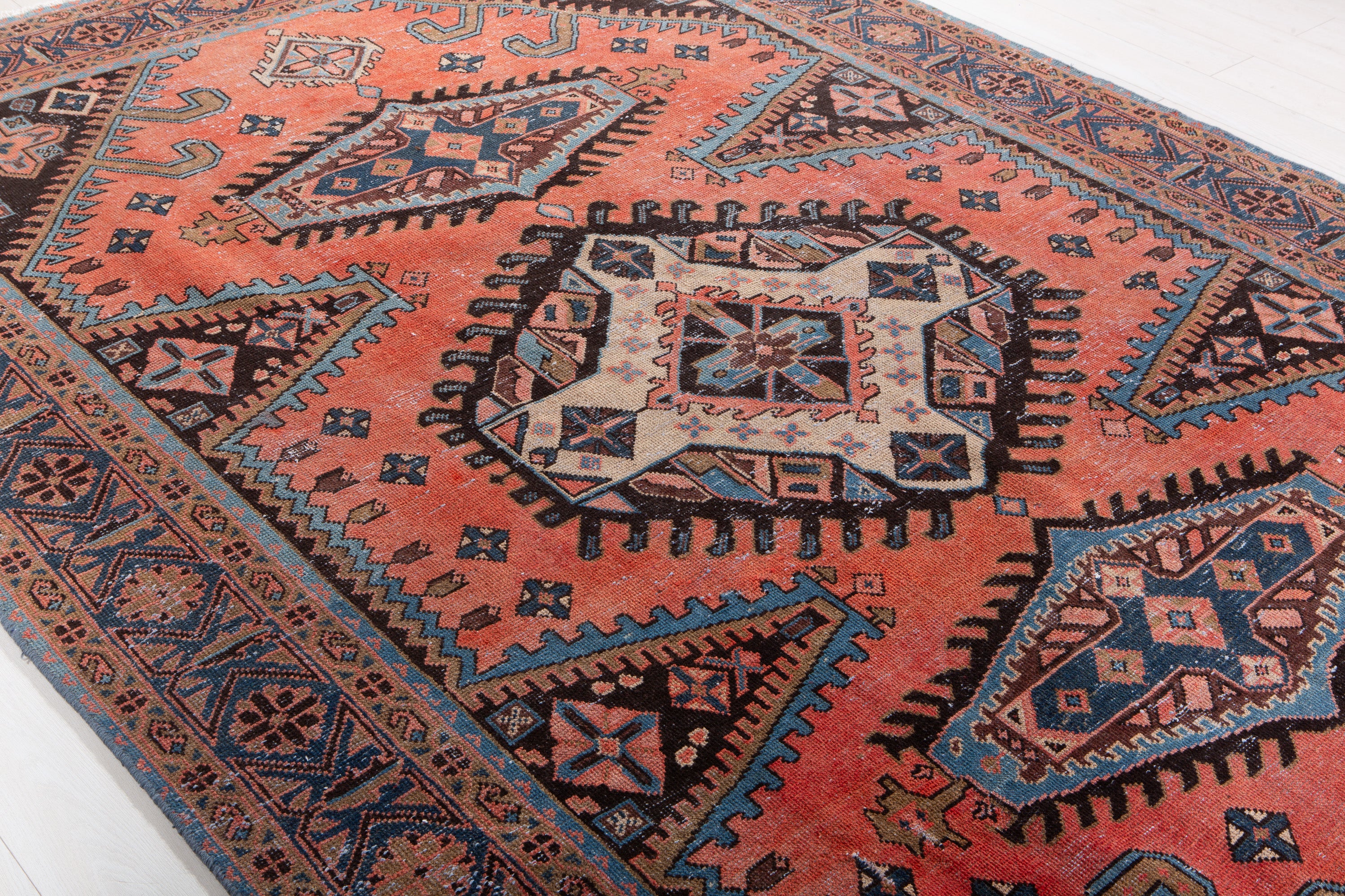 Collectible Vintage Orange-Red Geometric Rug – 10' 6" x 7' 1" (320 x 216 cm)