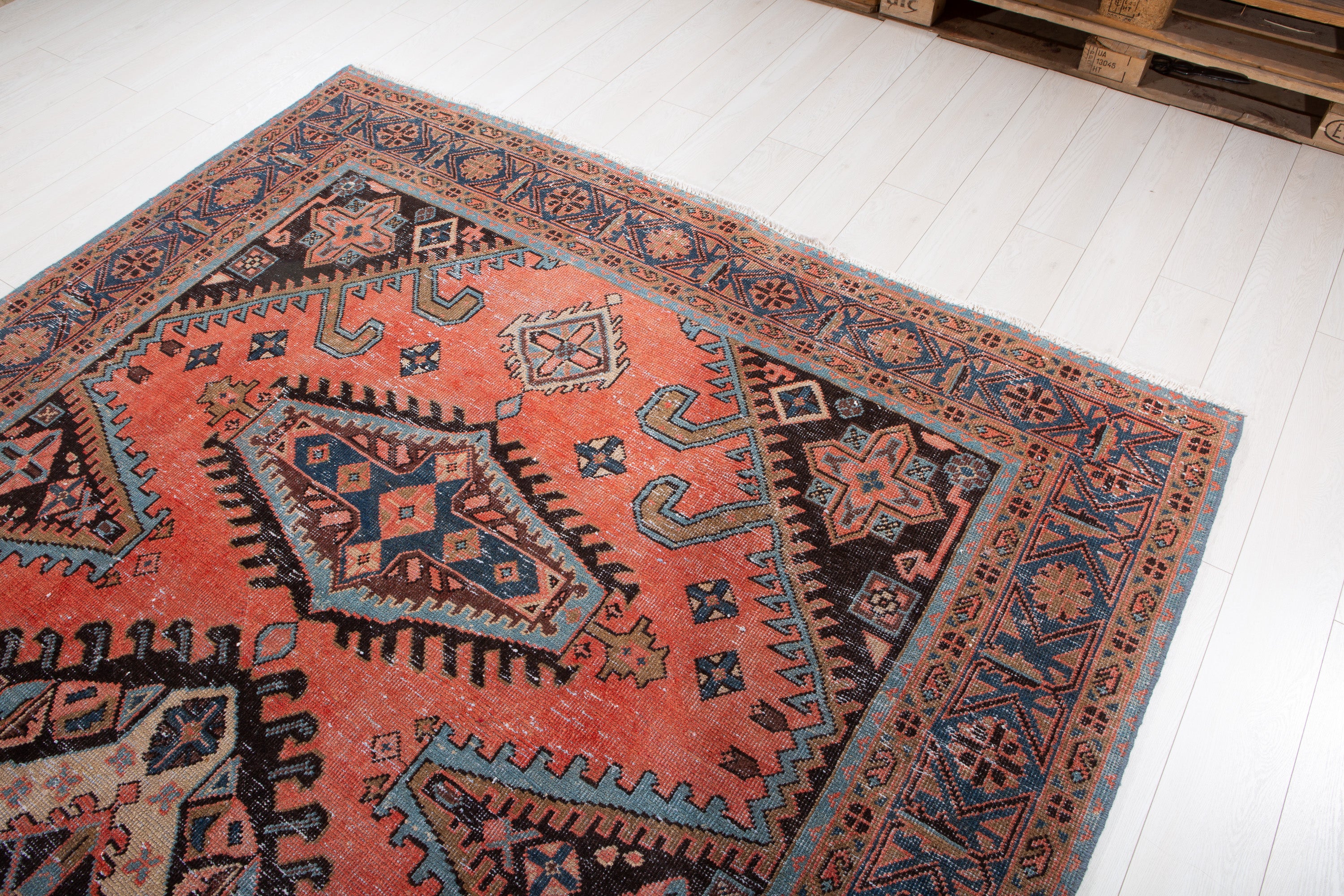 Collectible Vintage Orange-Red Geometric Rug – 10' 6" x 7' 1" (320 x 216 cm)