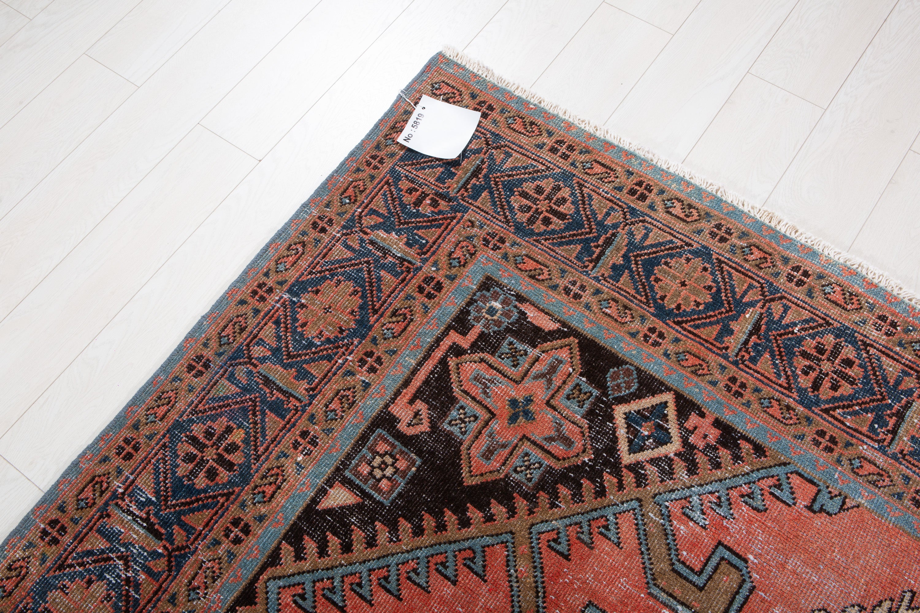 Collectible Vintage Orange-Red Geometric Rug – 10' 6" x 7' 1" (320 x 216 cm)