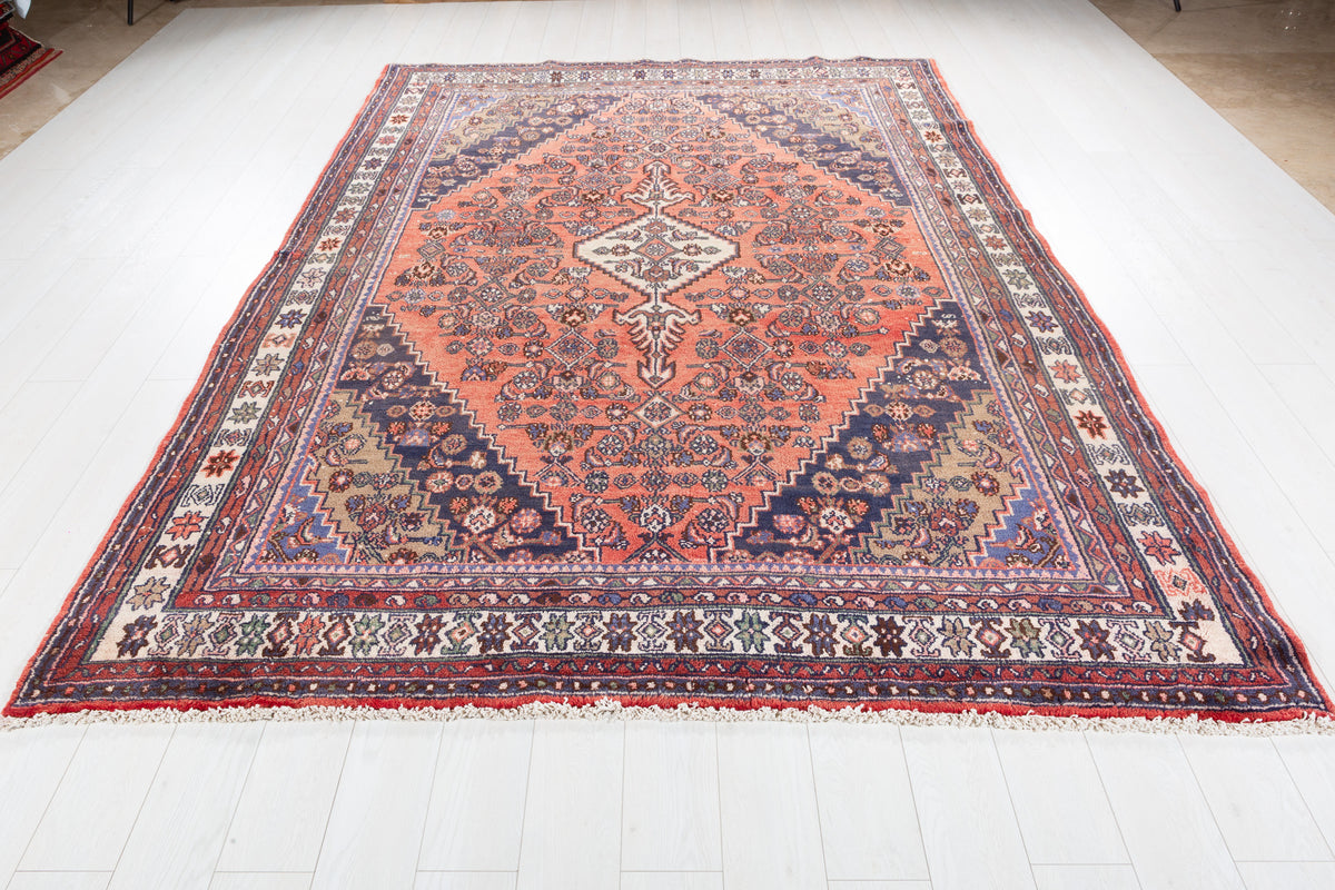 Vintage Rust Red Geometric Rug – 10' 1" x 7' 1" (308 x 217 cm)