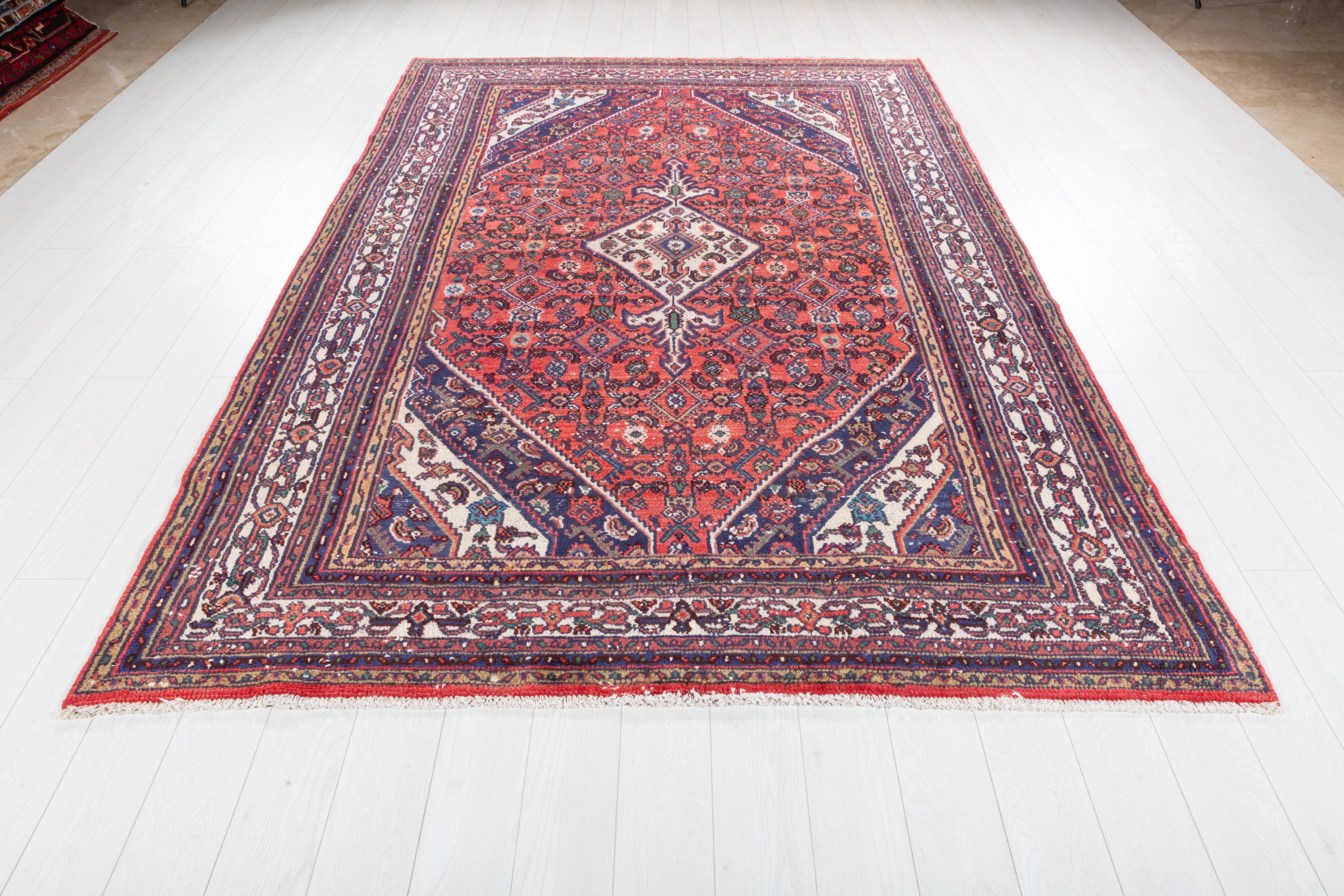 Vintage Red and Beige Geometric Rug – 9' 8" x 6' 8" (294 x 204 cm)