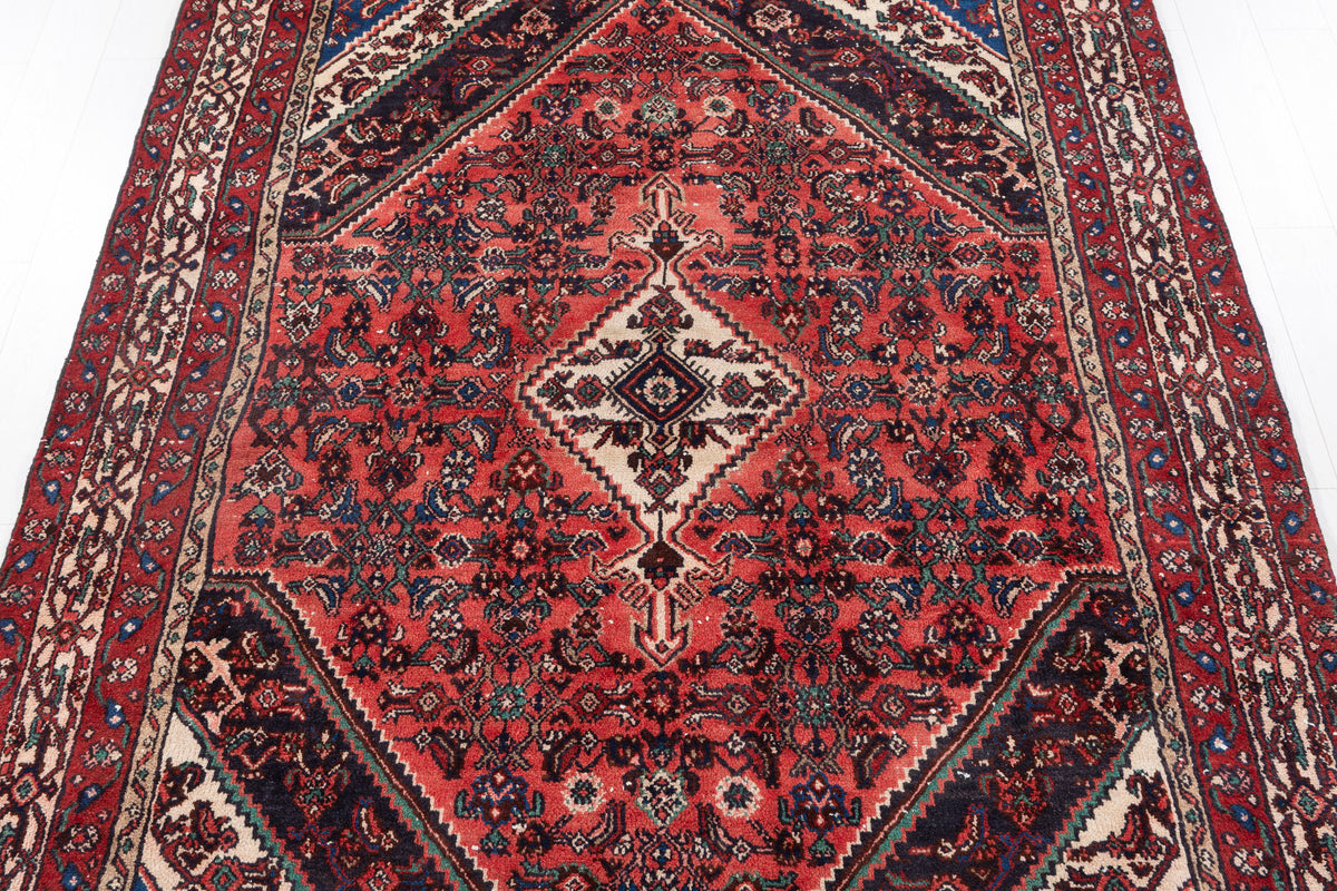Vintage Bright Red Geometric Rug – 9' 6" x 6' 8" (289 x 202 cm)