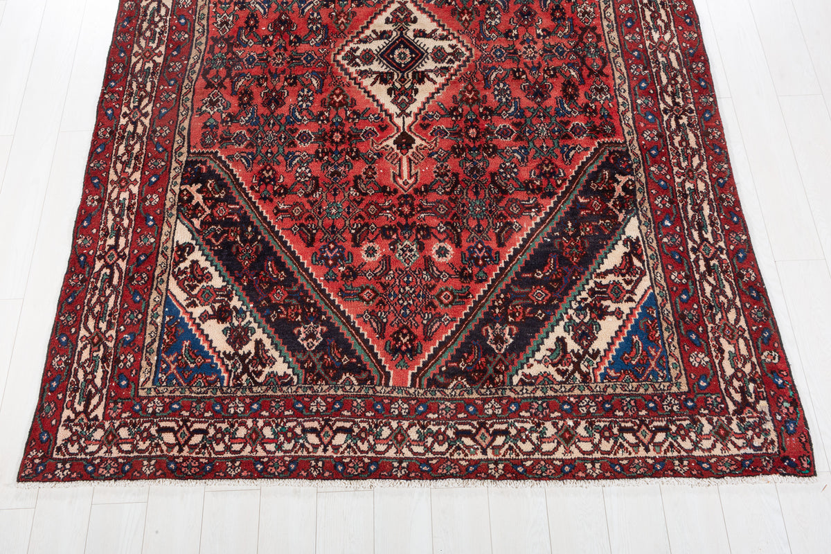 Vintage Bright Red Geometric Rug – 9' 6" x 6' 8" (289 x 202 cm)
