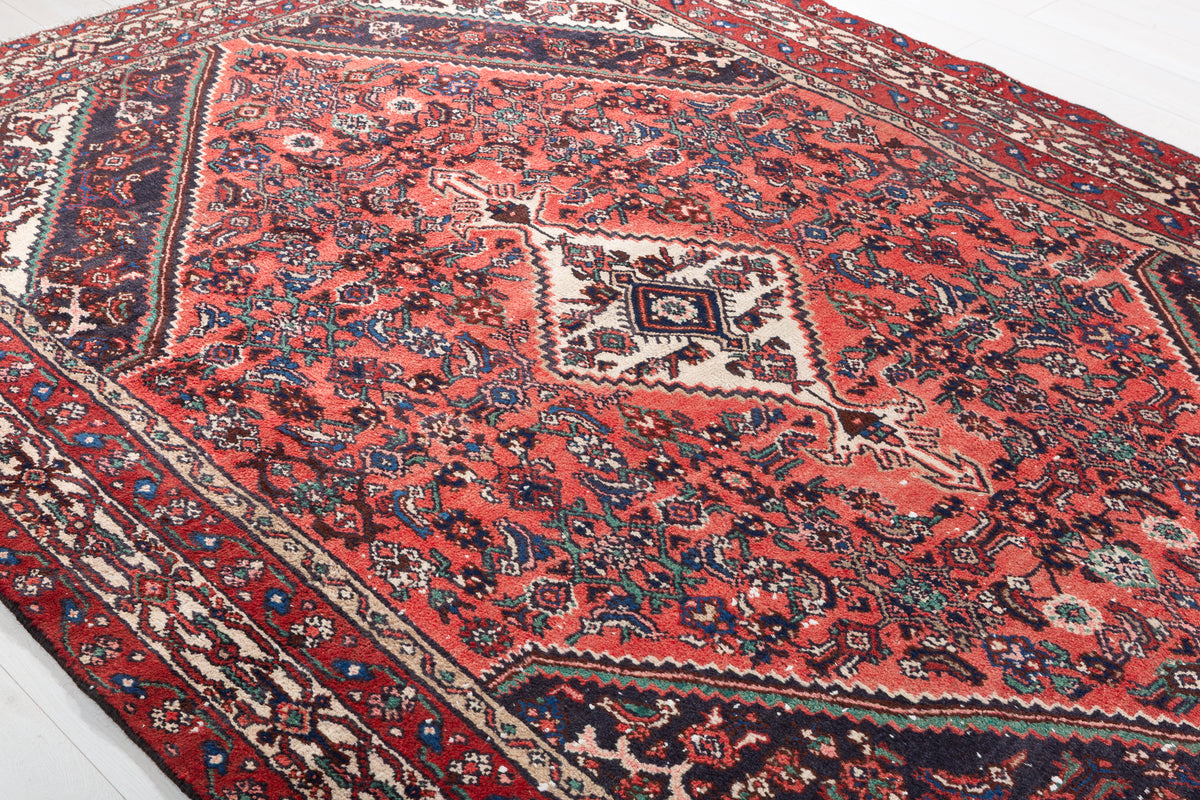 Vintage Bright Red Geometric Rug – 9' 6" x 6' 8" (289 x 202 cm)