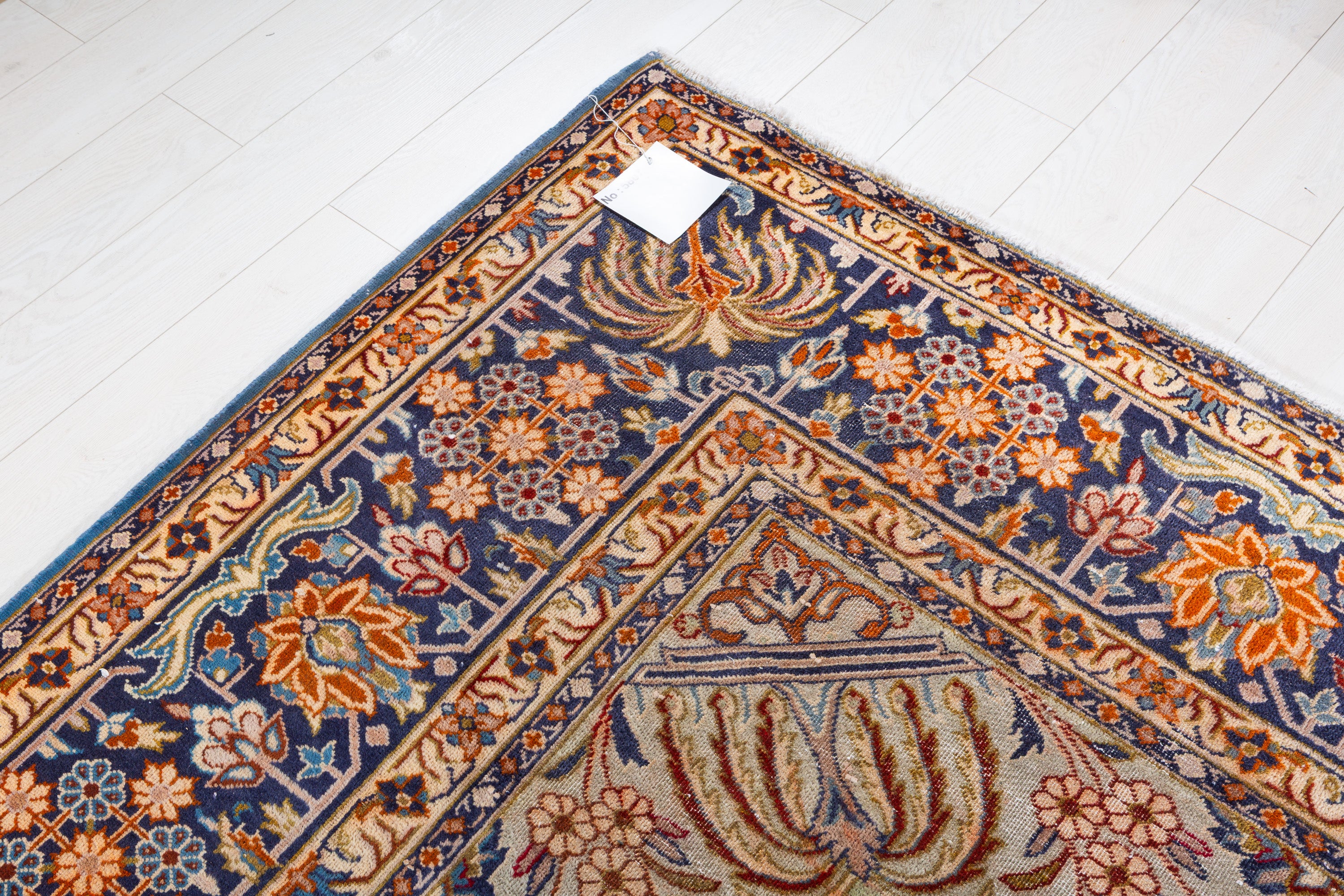 Collectible Vintage Turquoise Blue and Navy Blue Floral Rug – 12' 9" x 9' 10" (388 x 300 cm)