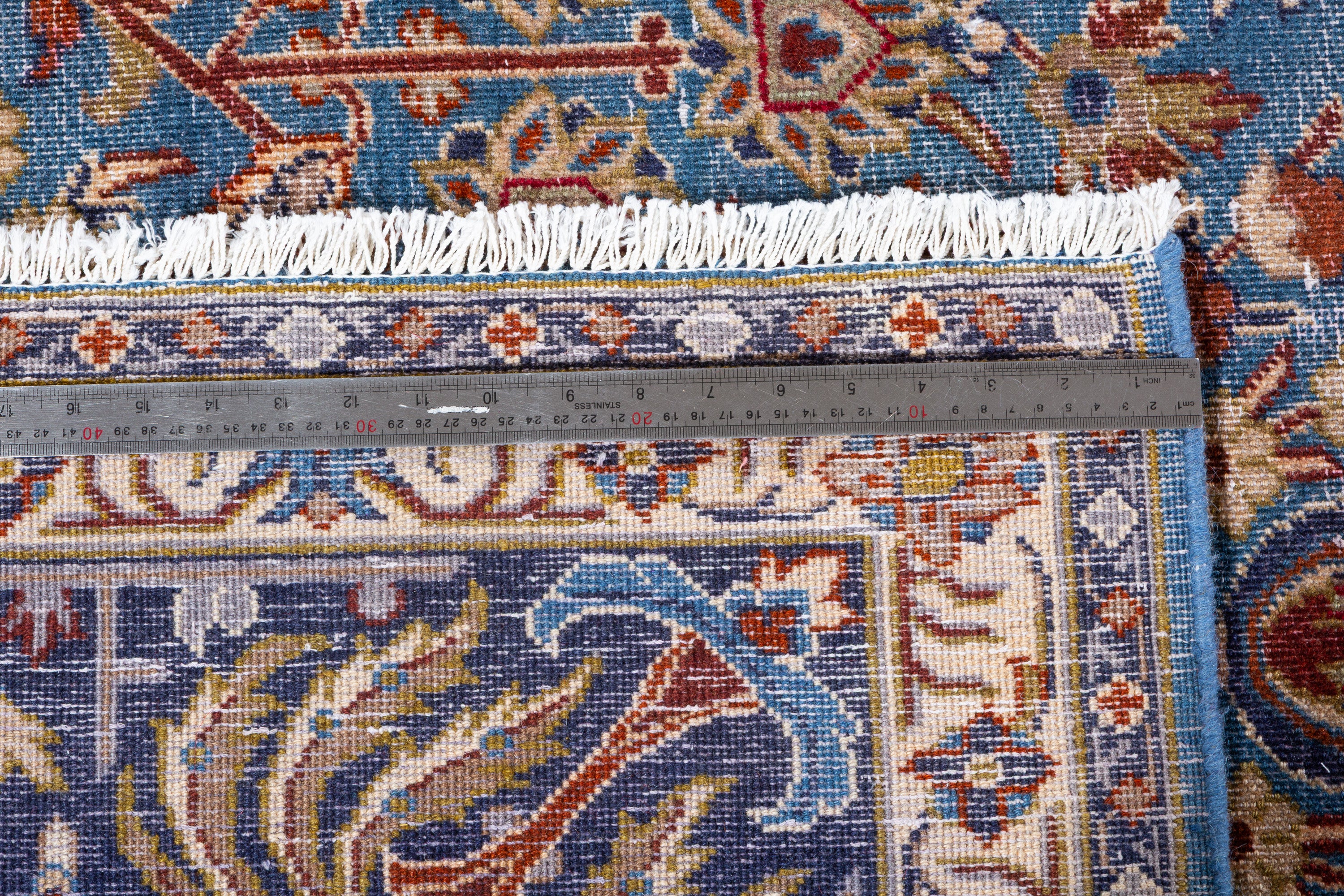 Collectible Vintage Turquoise Blue and Navy Blue Floral Rug – 12' 9" x 9' 10" (388 x 300 cm)