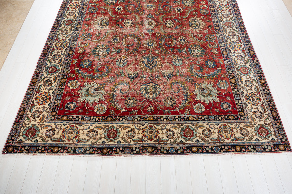 Collectible Vintage Red and Beige Allover Rug – 13' 2" x 9' 7" (401 x 291 cm)