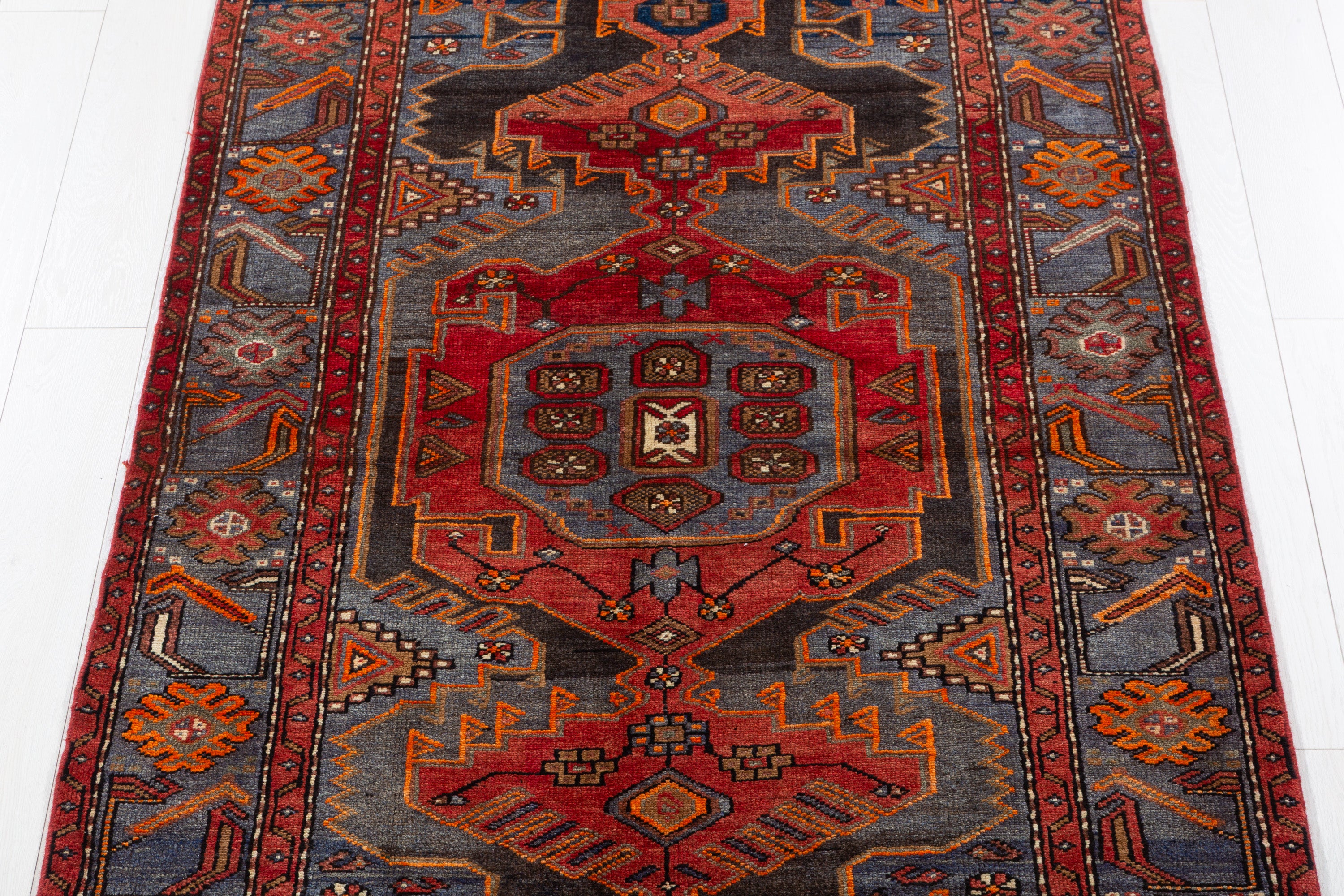 Collectible Vintage Red and blue Geometric Rug – 6' 10" x 4' 0" (209 x 122 cm)