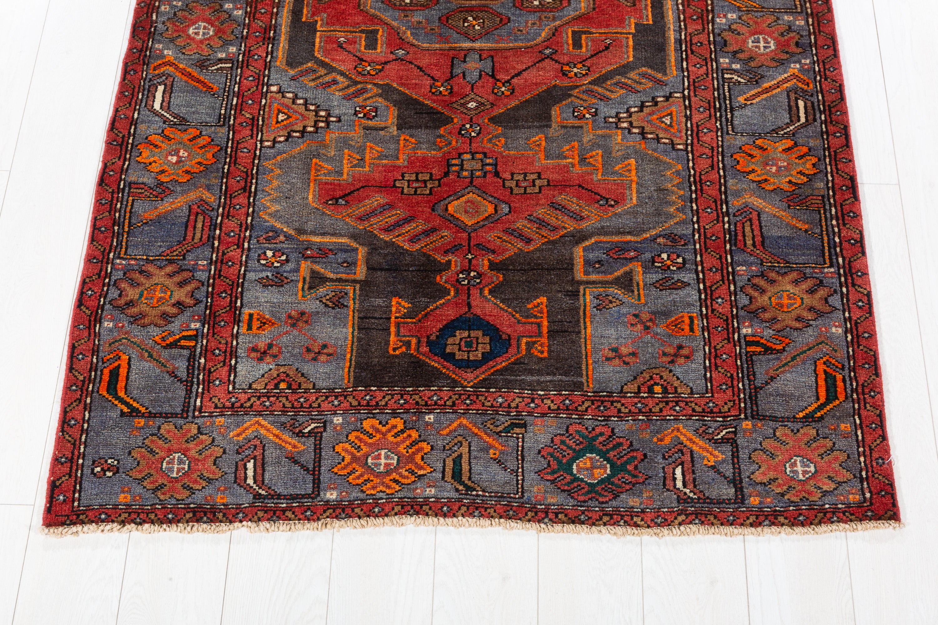 Collectible Vintage Red and blue Geometric Rug – 6' 10" x 4' 0" (209 x 122 cm)