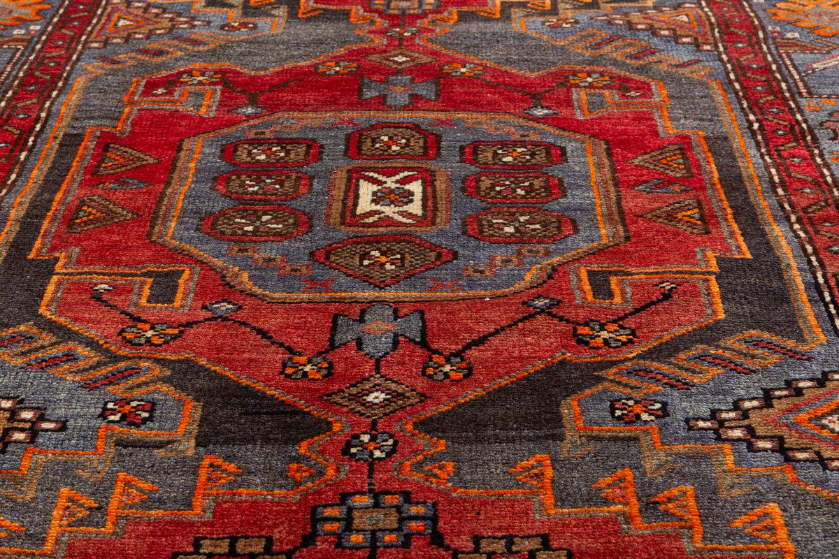 Collectible Vintage Red and blue Geometric Rug – 6' 10" x 4' 0" (209 x 122 cm)