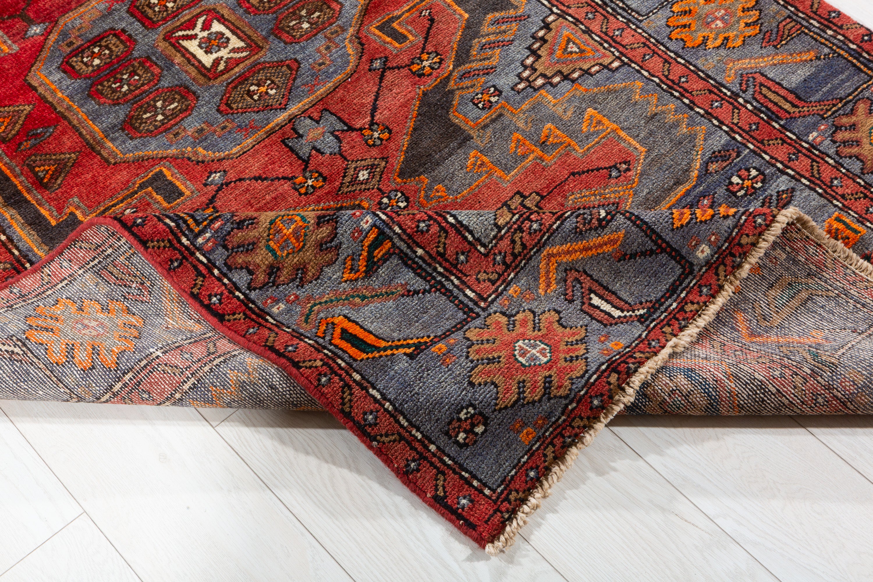 Collectible Vintage Red and blue Geometric Rug – 6' 10" x 4' 0" (209 x 122 cm)