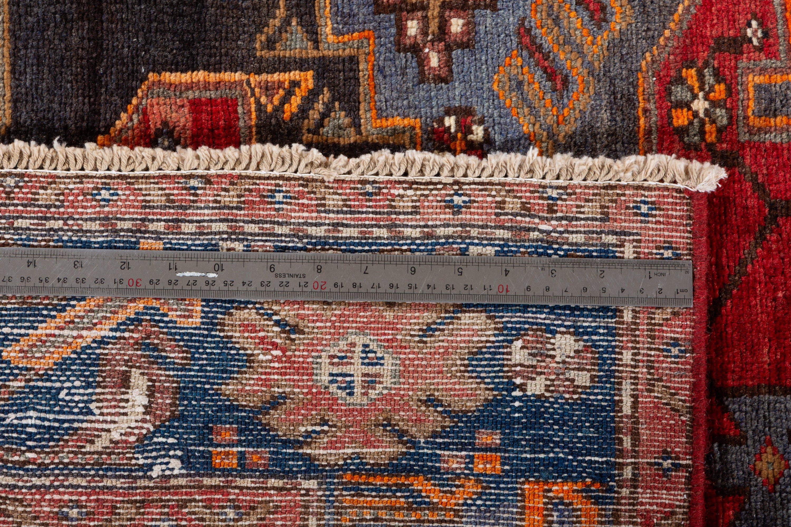 Collectible Vintage Red and blue Geometric Rug – 6' 10" x 4' 0" (209 x 122 cm)