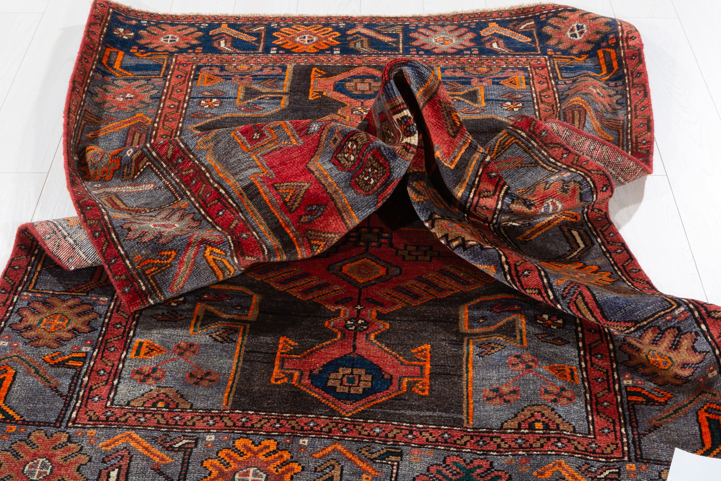 Collectible Vintage Red and blue Geometric Rug – 6' 10" x 4' 0" (209 x 122 cm)