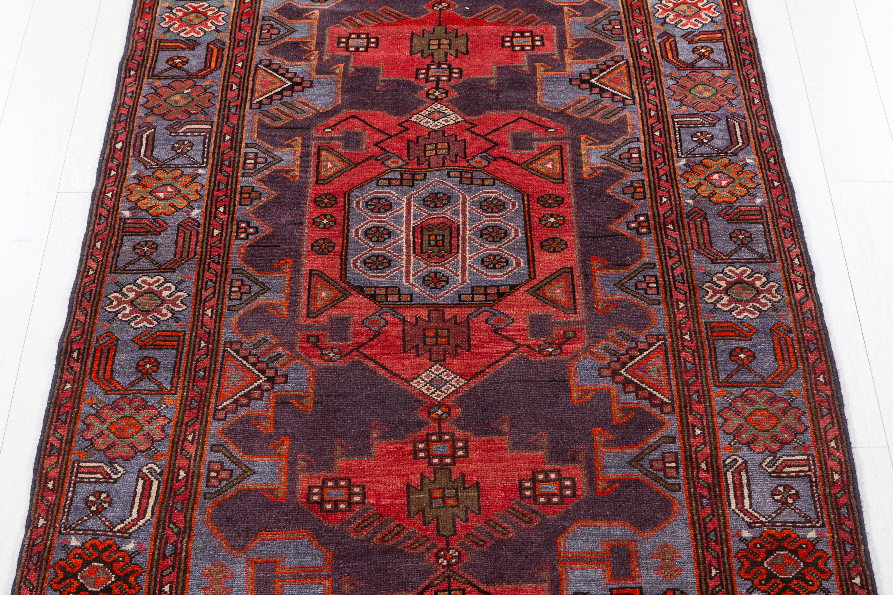 Collectible Vintage Red and blue Geometric Rug – 7' 0" x 4' 4" (213 x 132 cm)