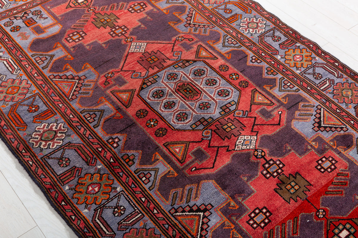 Collectible Vintage Red and blue Geometric Rug – 7' 0" x 4' 4" (213 x 132 cm)