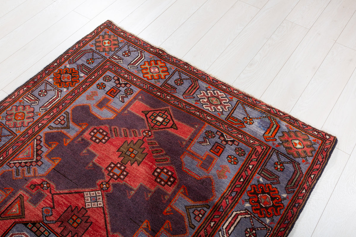 Collectible Vintage Red and blue Geometric Rug – 7' 0" x 4' 4" (213 x 132 cm)