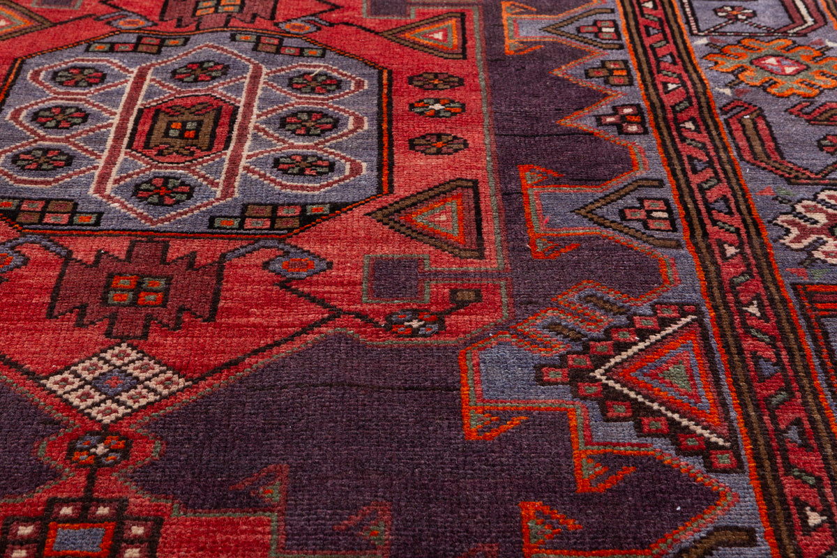 Collectible Vintage Red and blue Geometric Rug – 7' 0" x 4' 4" (213 x 132 cm)