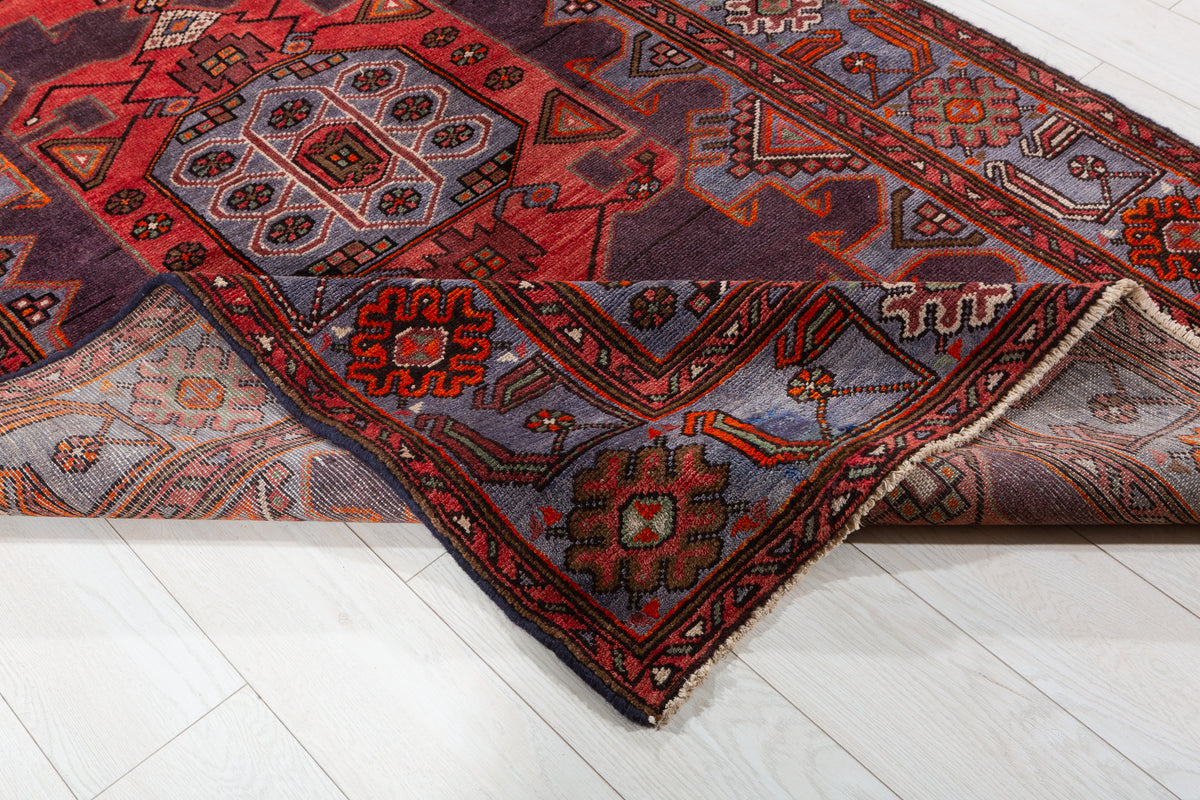 Collectible Vintage Red and blue Geometric Rug – 7' 0" x 4' 4" (213 x 132 cm)