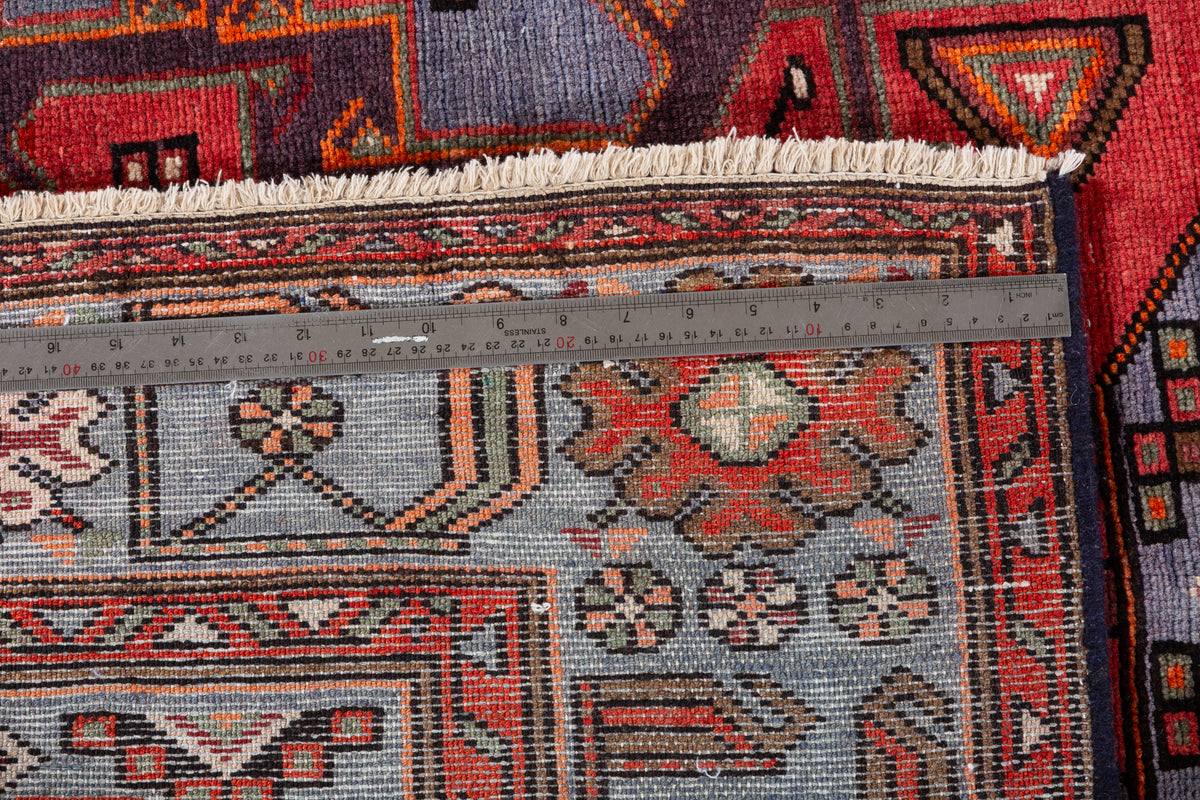Collectible Vintage Red and blue Geometric Rug – 7' 0" x 4' 4" (213 x 132 cm)