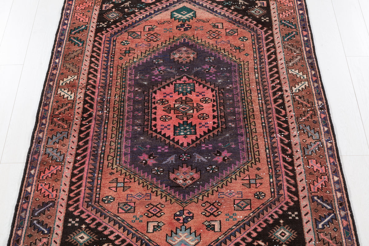 Vintage Faded rust red and purple Geometric Rug – 7' 6" x 4' 5" (228 x 134 cm)