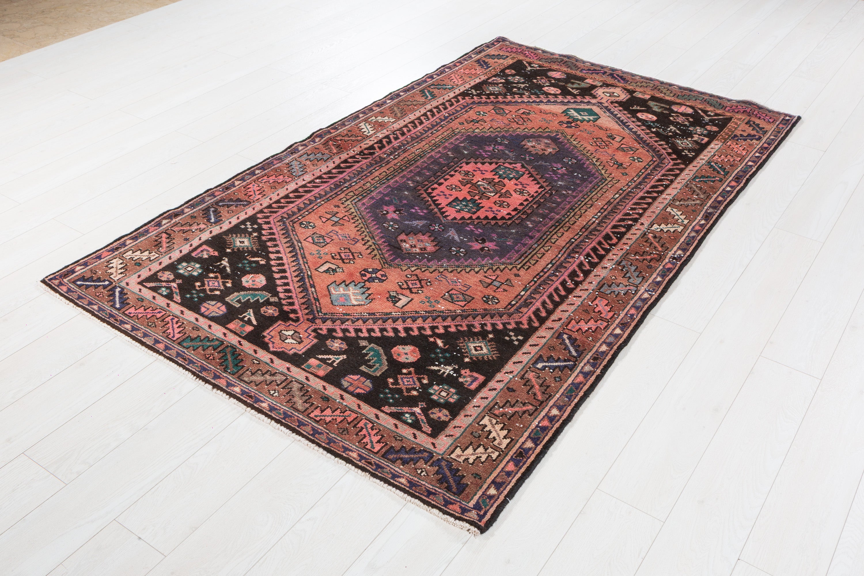 Vintage Faded rust red and purple Geometric Rug – 7' 6" x 4' 5" (228 x 134 cm)
