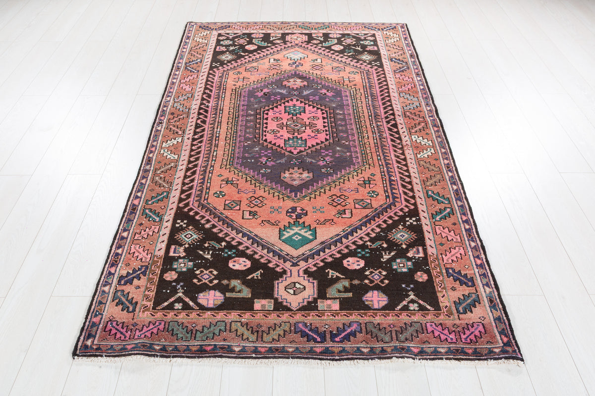 Vintage Faded rust red and purple Geometric Rug – 7' 6" x 4' 5" (228 x 134 cm)