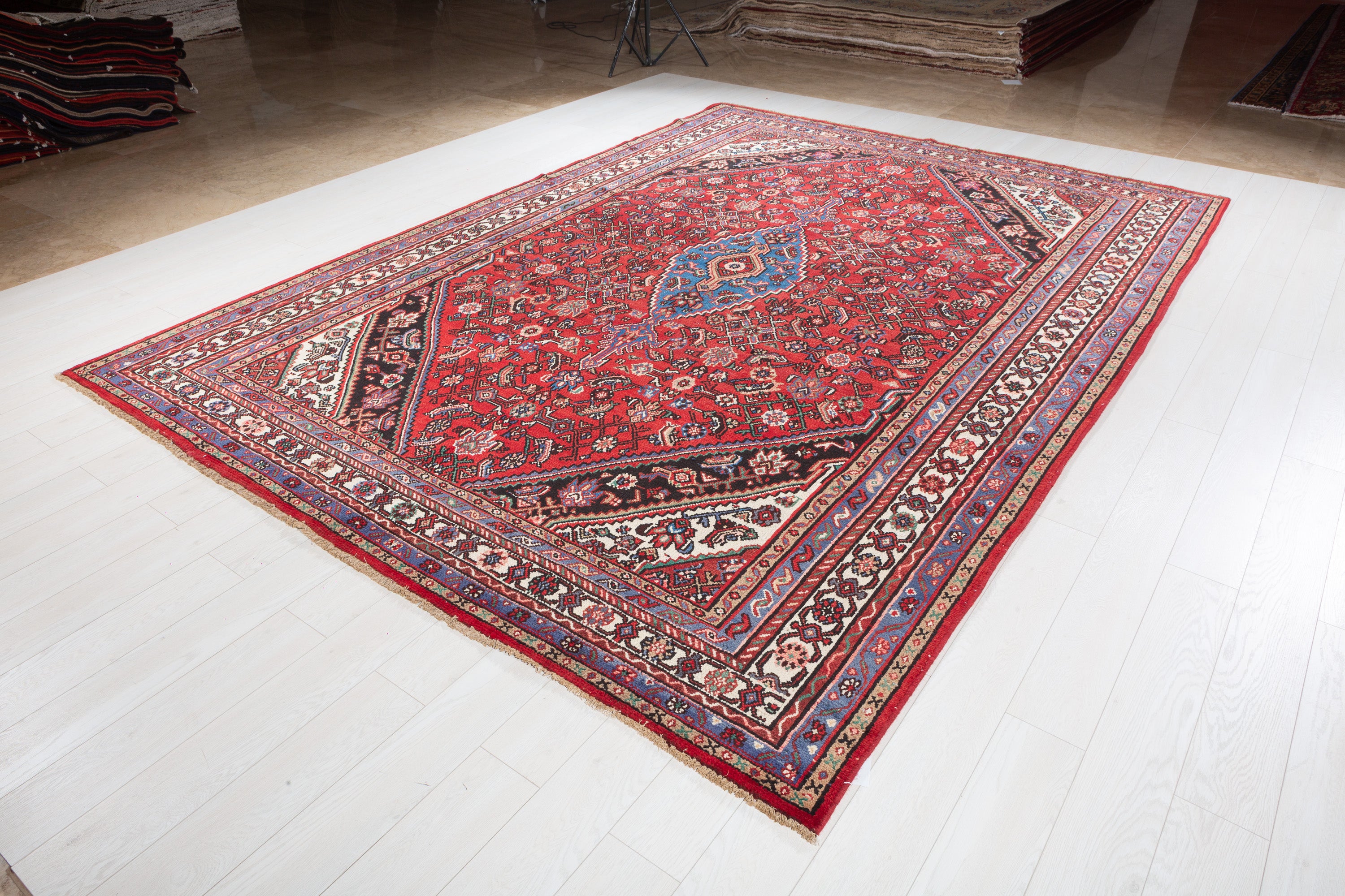 Vintage Red and beige Geometric Rug – 11' 11" x 8' 6" (362 x 260 cm)