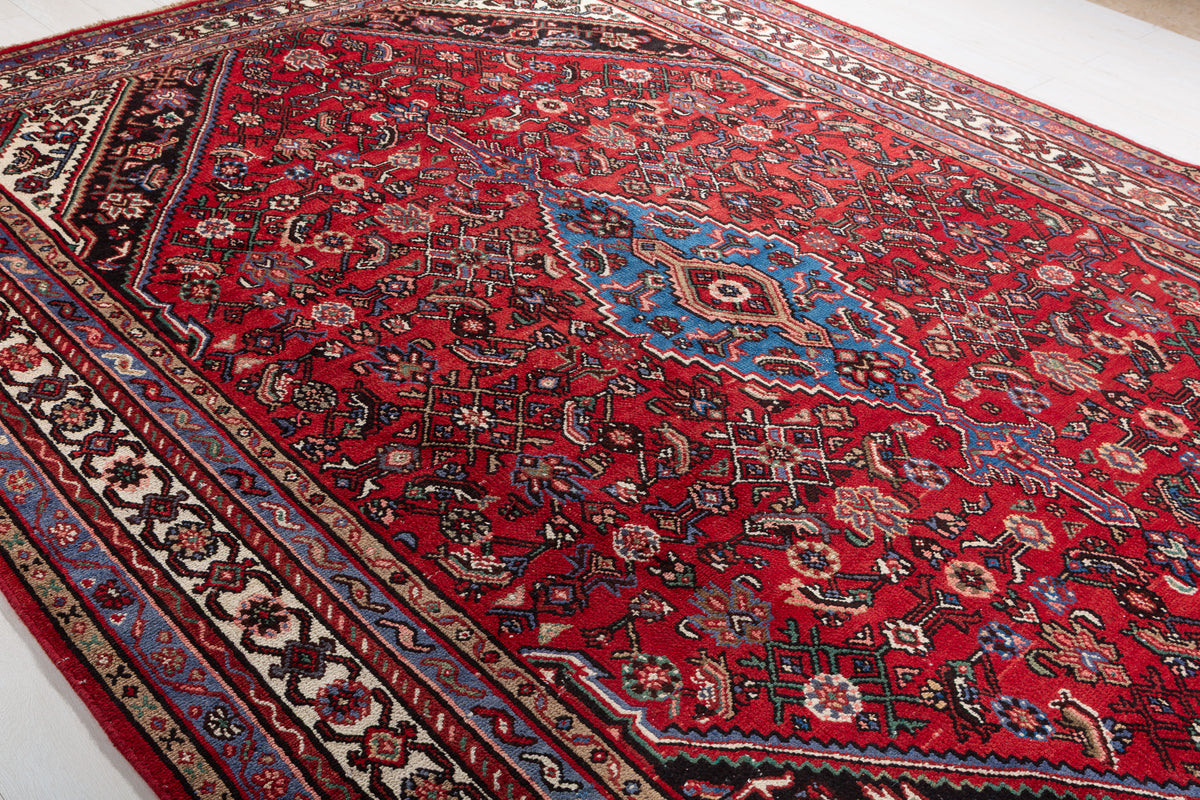 Vintage Red and beige Geometric Rug – 11' 11" x 8' 6" (362 x 260 cm)