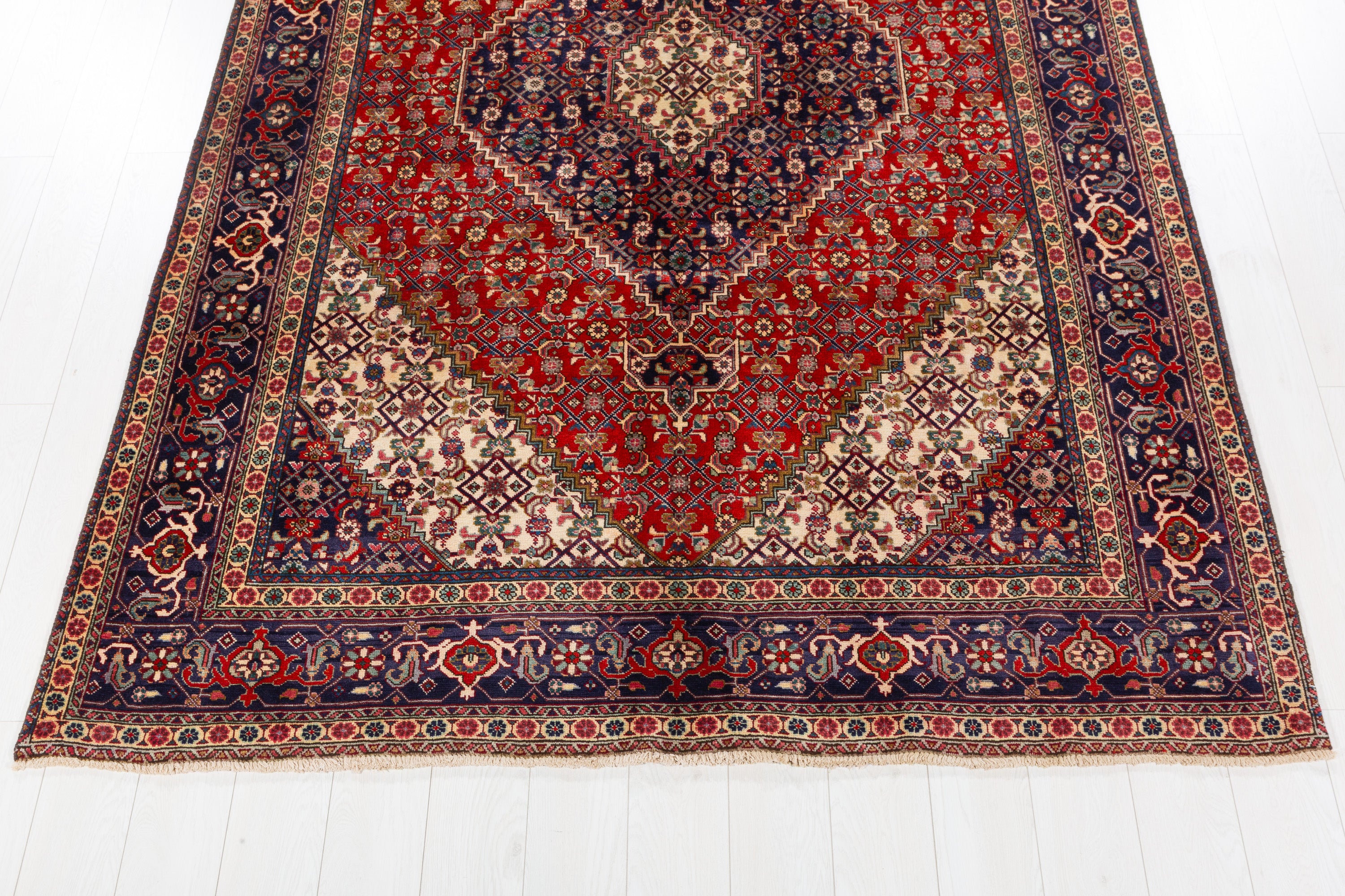 Vintage Brick red and navy blue Geometric Rug – 9' 4" x 6' 3" (284 x 190 cm)