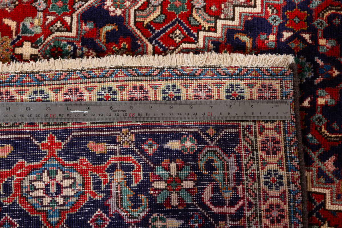 Vintage Brick red and navy blue Geometric Rug – 9' 4" x 6' 3" (284 x 190 cm)