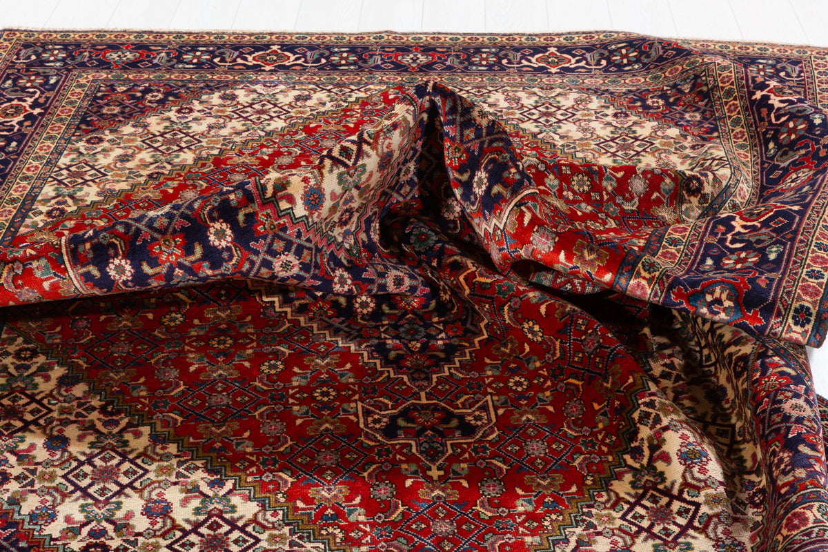 Vintage Brick red and navy blue Geometric Rug – 9' 4" x 6' 3" (284 x 190 cm)