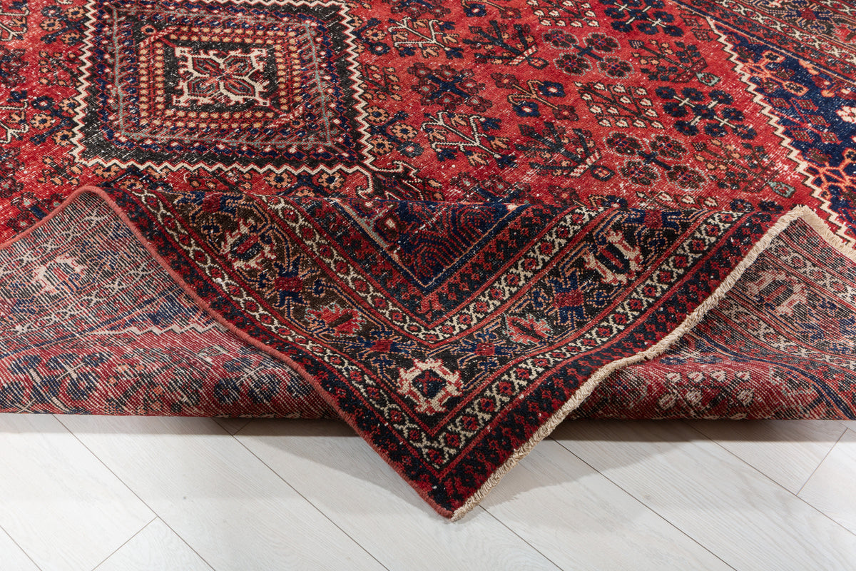 Vintage Red and navy blue Geometric Rug – 10' 2" x 6' 11" (310 x 210 cm)