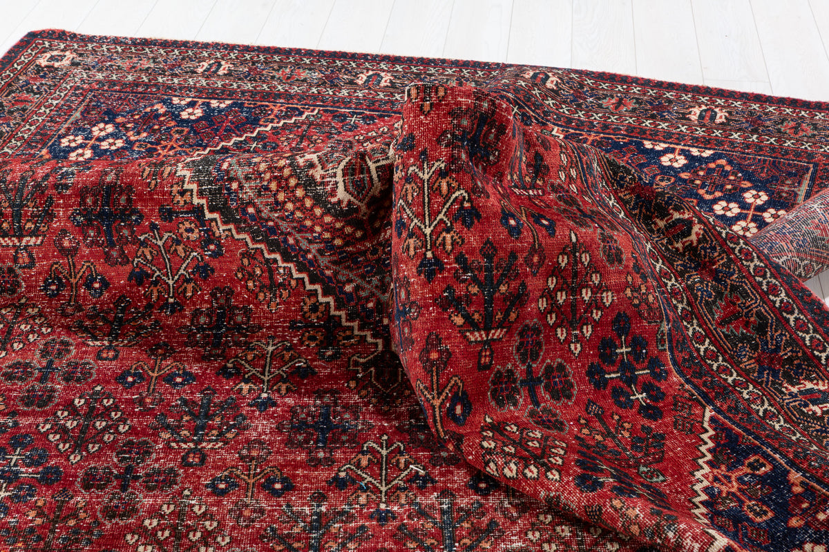 Vintage Red and navy blue Geometric Rug – 10' 2" x 6' 11" (310 x 210 cm)