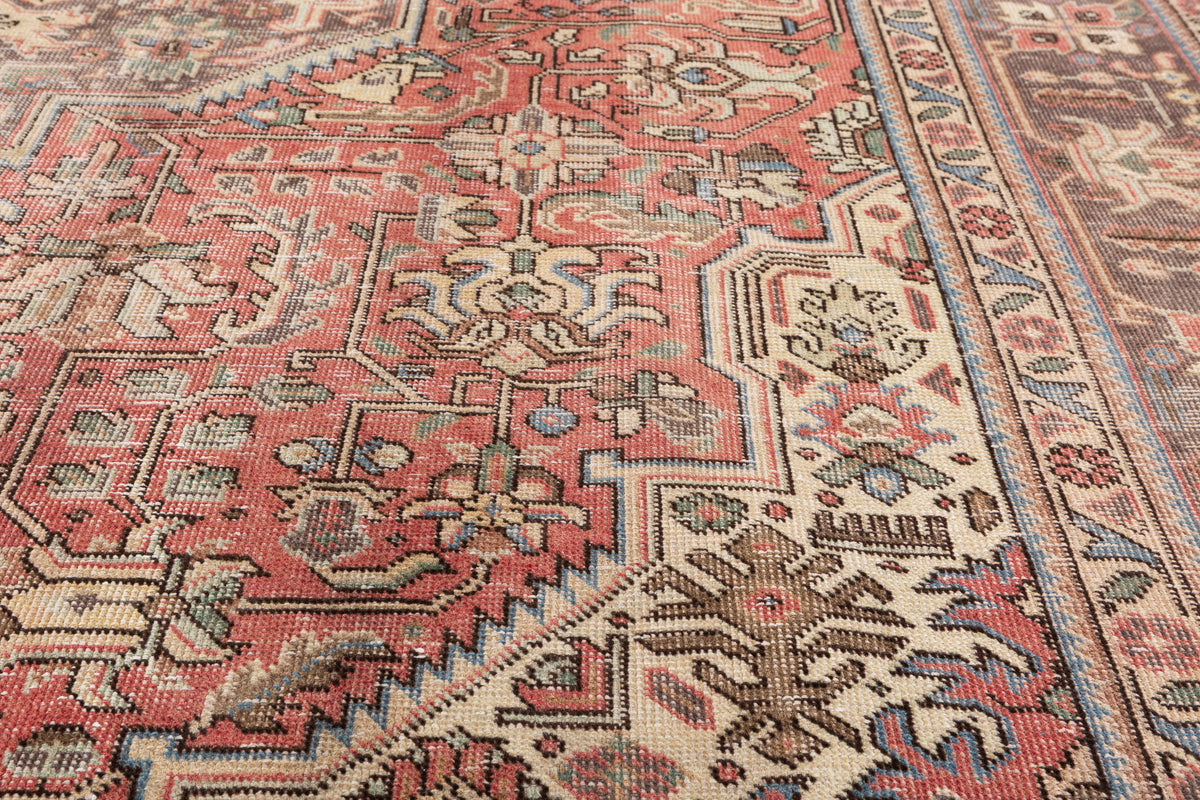 Vintage Faded red Floral Rug – 10' 7" x 7' 9" (323 x 236 cm)