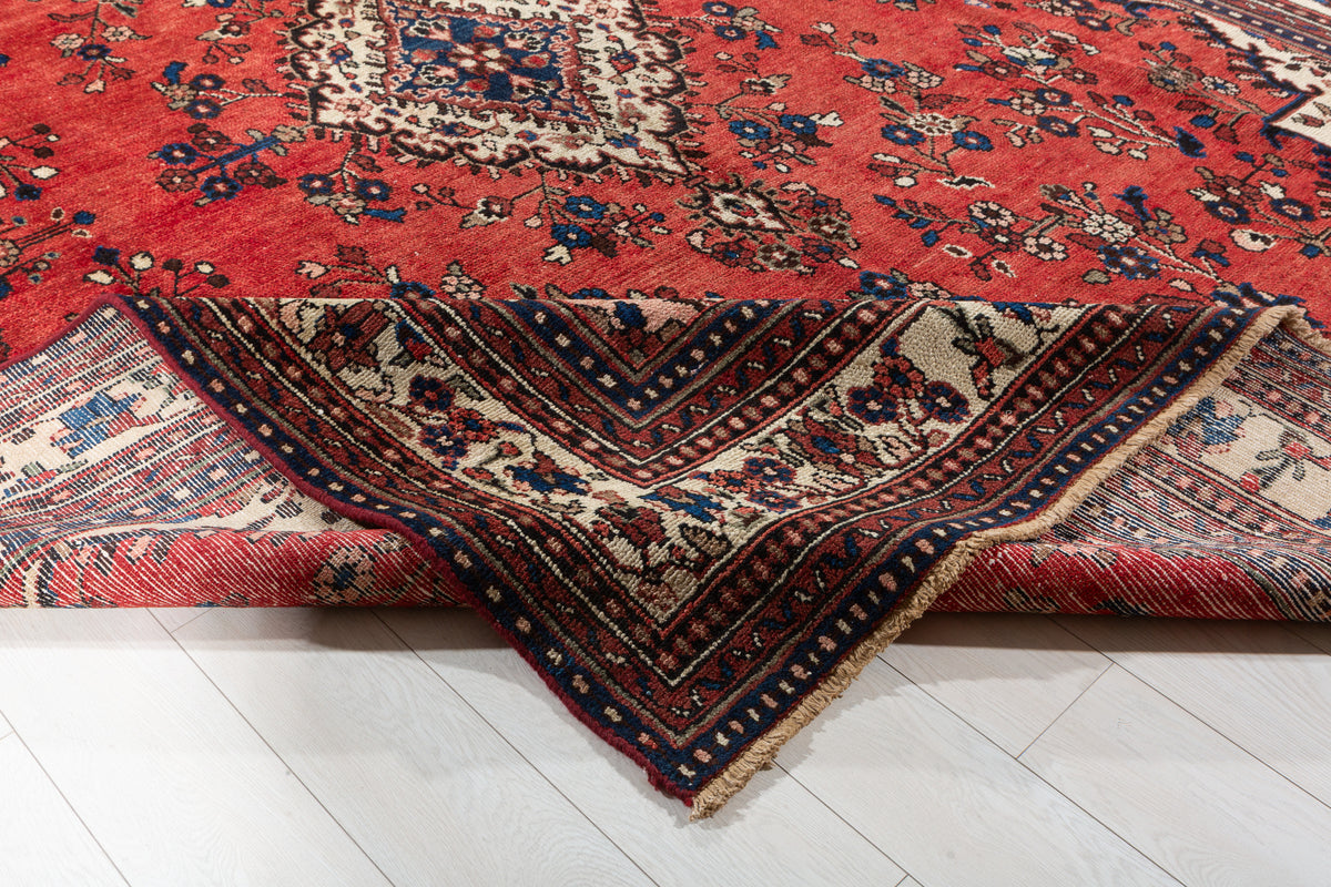 Vintage Red and beige Floral Rug – 11' 5" x 8' 5" (347 x 257 cm)