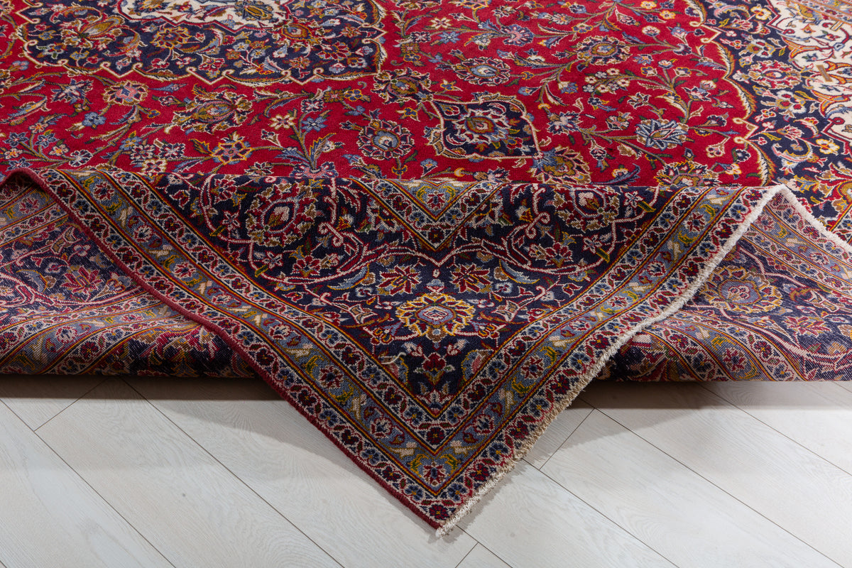 Vintage Red and navy Traditional Rug – 13' 4" x 9' 5" (406 x 286 cm)