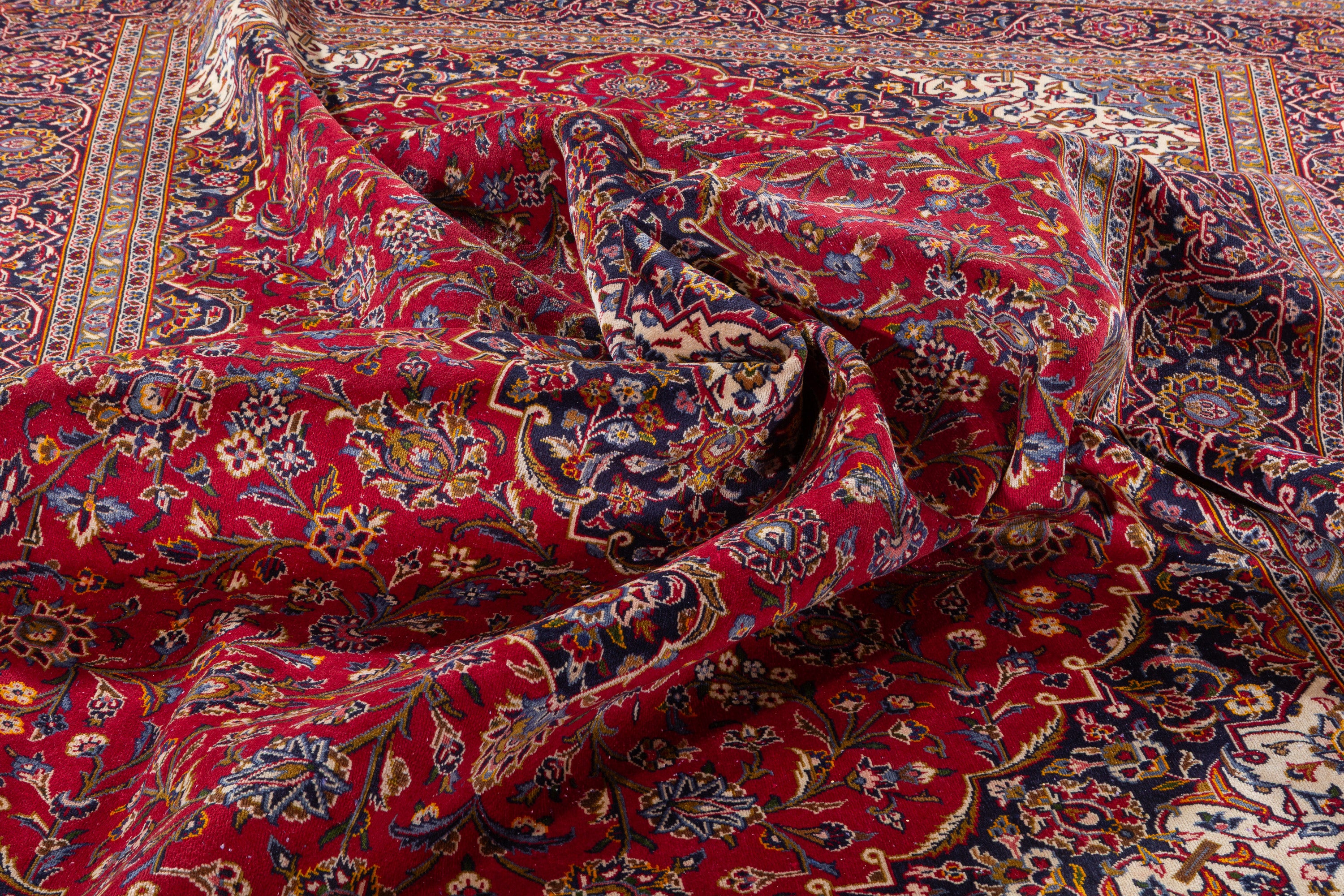Vintage Red and navy Traditional Rug – 13' 4" x 9' 5" (406 x 286 cm)